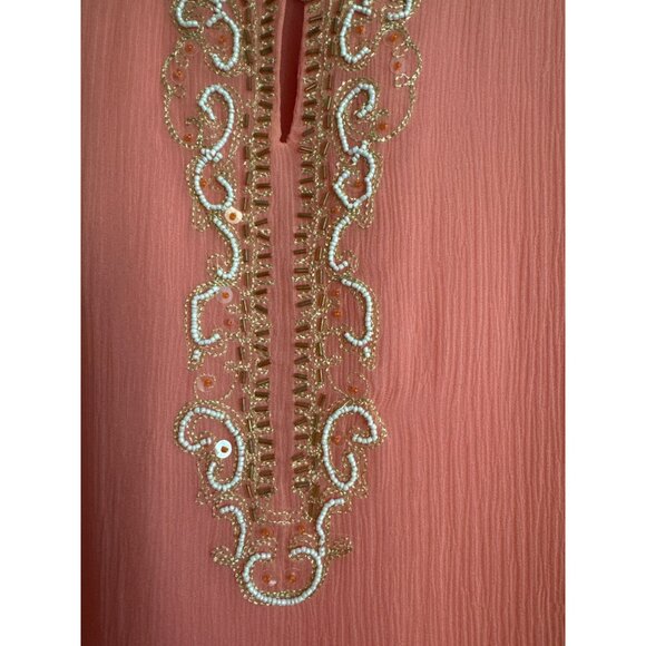 Bob Mackie Studio Coral Beaded Silk Blouse Size 16 Long Sleeve Top NWT - Picture 2 of 6